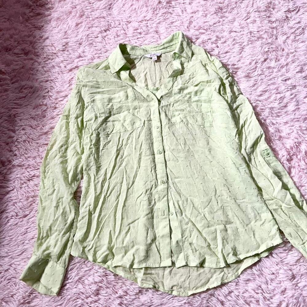 Candies Swiss Dot Coquette Twee Feminine Soft Button Down Sheer Lightweight Top